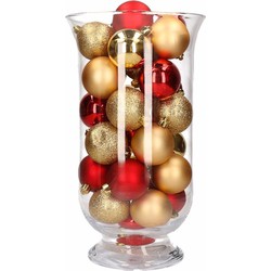 Woondecoratie vaas met goud/rode kerstballen - Kerststukjes