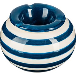 Terras asbak/stormasbak rond keramiek 12 x 7,5 cm blauw met streep - Asbakken