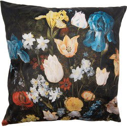 Clayre & Eef Kussenhoes Zwart Polyester Bloemen