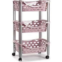 Keukentrolley/roltafel 3 laags kunststof roze 40 x 65 cm - Opberg trolley