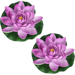 2x Lila paarse waterlelie kunstbloemen vijverdecoratie 18 cm - Kunstbloemen