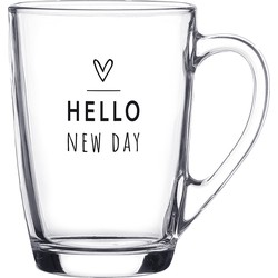 Clayre & Eef Theeglas  300 ml Glas Hart Hello new day Theemok