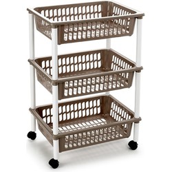 Opberg trolley/roltafel/organizer met 3 manden 40 x 30 x 61,5 cm wit/taupe - Opberg trolley