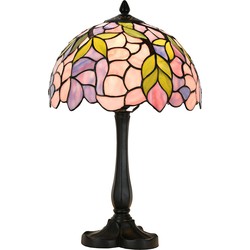 LumiLamp Tiffany Tafellamp  Ø 30x50 cm Roze Glas Tiffany Bureaulamp