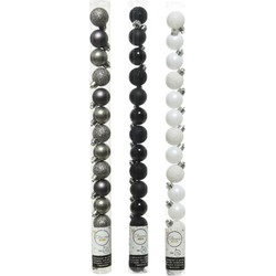 42x Stuks kunststof kerstballen mix zwart/antraciet grijs/wit 3 cm - Kerstbal