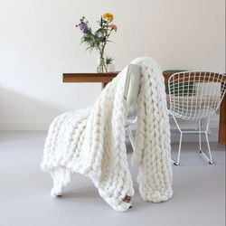 Plaid sneeuwwit (biologische wol) - Maat L- Egaal