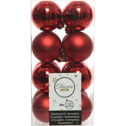 Decoris kleine kerstballen - 16x st - rood - 4 cm - kunststof - Kerstbal