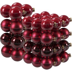 52x stuks glazen kerstballen rood/donkerrood 6 en 8 cm mat/glans - Kerstbal