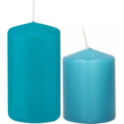 Stompkaarsen set van 4x stuks turquoise blauw 8 en 12 cm - Stompkaarsen