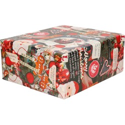 2x Rollen inpakpapier/cadeaupapier Kerst print gekleurd met songteksten 250 x 70 cm luxe kwaliteit - Cadeaupapier