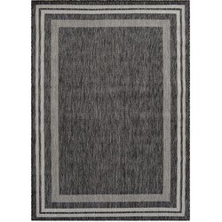 Vercai Rugs Terrace Collectie - Laagpolig Vloerkleed - Tapijt voor Binnen en Buiten - Polypropyleen - Zilver Zwart - 80x250 cm