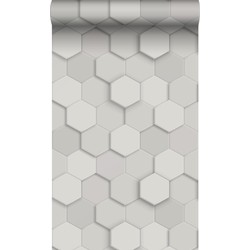 Origin Wallcoverings eco-texture vliesbehang 3d hexagon motief lichtgrijs - 0,53 x 10,05 m - 347850