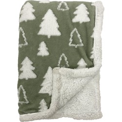 Geen merk PINE - Plaid 140x180 cm - fleece deken met sherpa voering en dennenbomen - Abbey Stone - groen - Dutch Decor Limited Collection