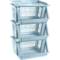 Plasticforte Opbergkrat - blauw - 3 vakken - 62 cm - Stapelkrat - Opbergmanden