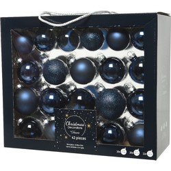 Kerstbal glas d7cm n.blauw ass 42st