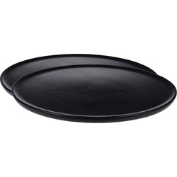 2x stuks ronde kaarsenborden/kaarsenplateaus zwart hout D38 cm - Kaarsenplateaus