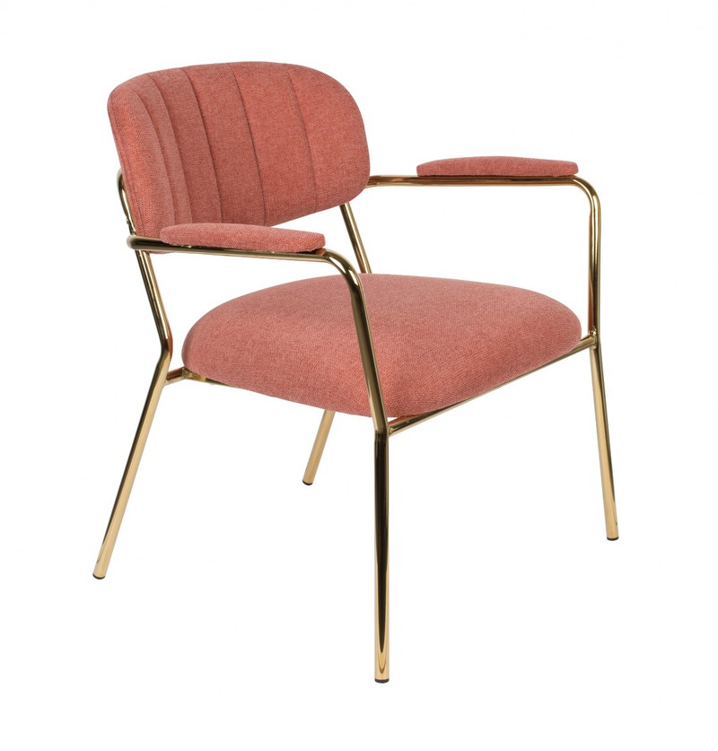 MD Interior loungestoel Jolien met armleuning roze / goud - set van 2 - 