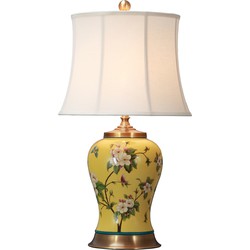 Fine Asianliving Oosterse Tafellamp Porselein Handgeschilderd Geel met