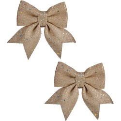 Krist+ Kerstboomversiering strikjes - 2x - champagne - 14 cm - Kersthangers