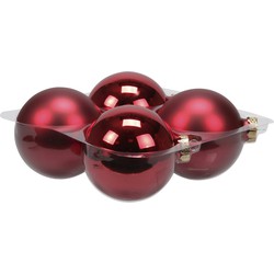 Bellatio Decorations Kerstballen - 4 stuks - rood - glas - 10 cm - Kerstbal