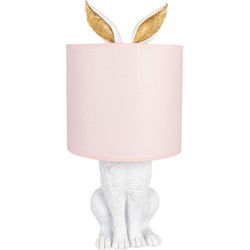 Clayre & Eef Tafellamp Konijn Wit Roze Polyresin