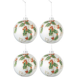 J-line - Doos Van 4 Kerstballen Kerstdeco Glas Wit/groen/rood Large - 12x12x12cm