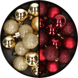 34x stuks kunststof kerstballen goud en donkerrood 3 cm - Kerstbal