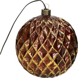 Anna Collection glazen kerstbal - met verlichting -D15 cm -antiek goud - kerstverlichting figuur