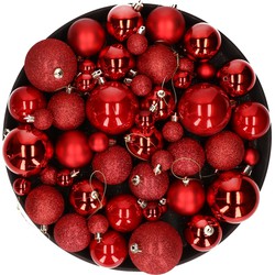 Kerstversiering set kerstballen rood 6 - 8 - 10 cm - pakket van 62x stuks - Kerstbal