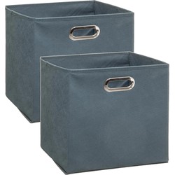 Set van 2x stuks opbergmand/kastmand 29 liter grijsblauw linnen 31 x 31 x 31 cm - Opbergmanden