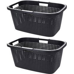 Excellent Houseware Wasmand - 2x - antraciet grijs - 38L - kunststof - 60 x 40 x 26 cm - Wasmanden