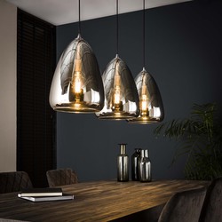 Hoyz - Industriele Hanglamp - 3 Lampen - Silver Pearl Glas