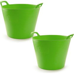 Plasticforte Flexibele emmer/kuip - 2x stuks - groen - 42 liter - ECO kunststof - rond - 38 x 45 cm - Wasmanden