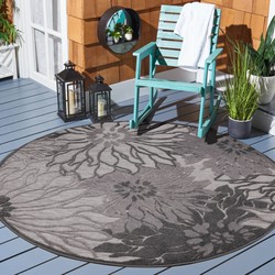 Tapijtenloods Binnen en Buiten Rond Vloerkleed Floral Outdoor Laagpolig Tapijt Grijs- 150 CM ROND