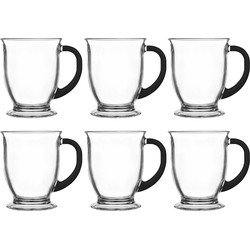 Glasmark Koffie glazen - 12x - met oor - zwart - 400 ml - latte macchiato glazen - Koffie- en theeglazen