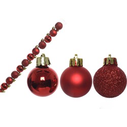14x stuks mini kunststof kerstballen rood 3 cm glans/mat/glitter - Kerstbal