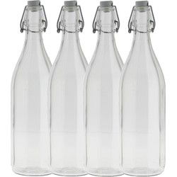 Bormioli rocco waterfles beugeldop - 4x - helder transparant - 1000 ml - Drinkflessen