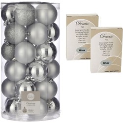 30x stuks kunststof kerstballen zilver 6 cm inclusief kerstbalhaakjes - Kerstbal