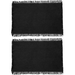Secret de Gourmet placemats Kenya - 8x - zwart - 45 x 30 cm - katoen - met franjes - Placemats