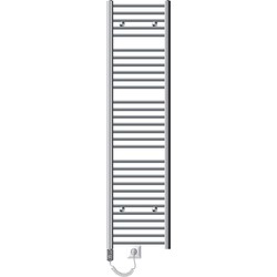 Elektrische badkamerradiator met verwarmingselement 1200W 400x1800 mm chroom gebogen zijaansluiting & thermostaat digitaal display LuxeBath