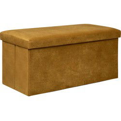 Atmosphera Poef/krukje/hocker Amber - Opvouwbare opslag box - fluweel Okergeel - 76 x 38 x 38 cm - Poefs