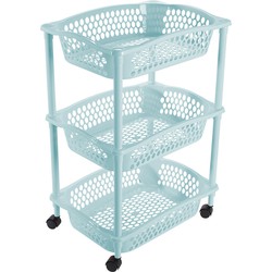 Keuken opberg trolleys/roltafels met 3 manden 62 cm lichtblauw - Opberg trolley
