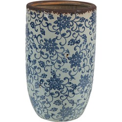 Clayre & Eef Vaas  Ø 16x25 cm Blauw Bruin Keramiek Rond Decoratie Vaas