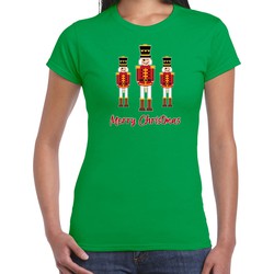 Bellatio Decorations fout kersttrui t-shirt dames - Notenkrakers - groen - piemel/penis XS - kerst t-shirts