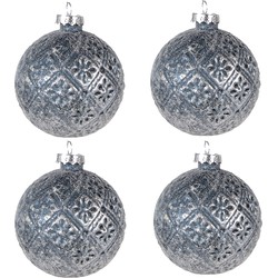 Clayre & Eef Kerstbal Set van 4  Ø 8 cm Blauw Glas Kerstdecoratie