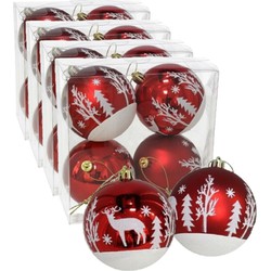 16x stuks gedecoreerde kerstballen rood kunststof 8 cm - Kerstbal