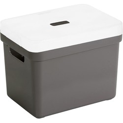 Opbergboxen/opbergmanden taupe bruin van 18 liter kunststof met transparante deksel - Opbergbox