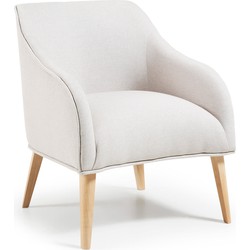 Kave Home - Bobly fauteuil in beige met houten poten en natuurlijke afwerking