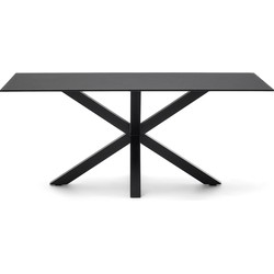 Kave Home - Argo glazen tafel met stalen poten in zwart 180 x 190 cm