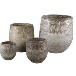 PTMD Donnie Beige Round Ceramic Pot Stripped Border SV4